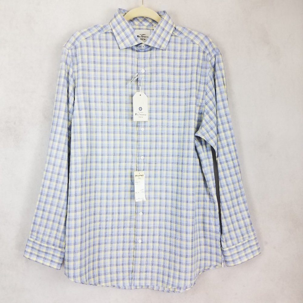 NWT Ben Sherman Shirt Long Sleeve Button up Men 16 32/33 Tailored Slim Fit Plaid